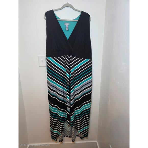 Catherines Dresses & Skirts - Catherines Dress Womens 2X Maxi Blue Stripe Sleeveless V Neck Jersey Stretch